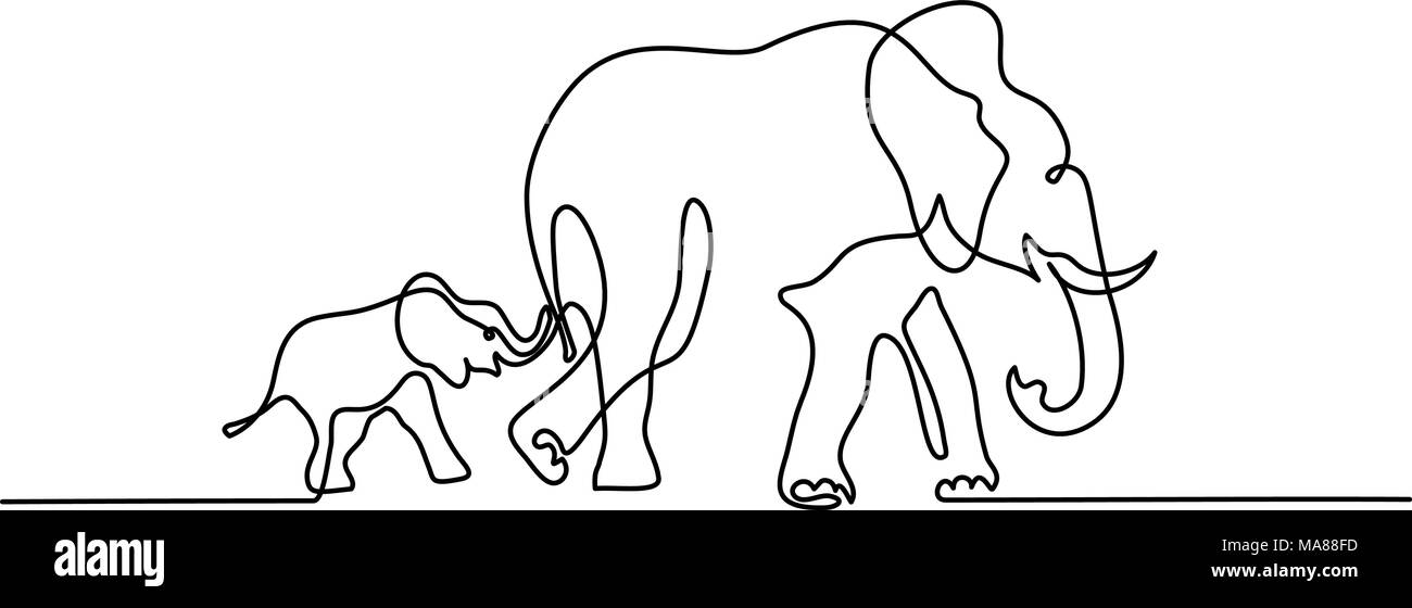 Maman avec bébé éléphant Symbole marche Illustration de Vecteur