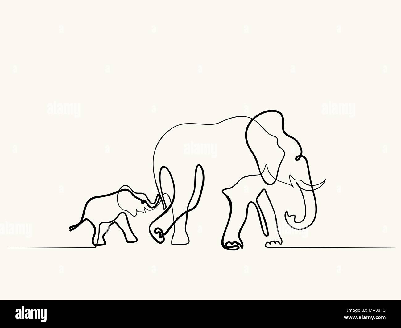 Maman avec bébé éléphant Symbole marche Illustration de Vecteur
