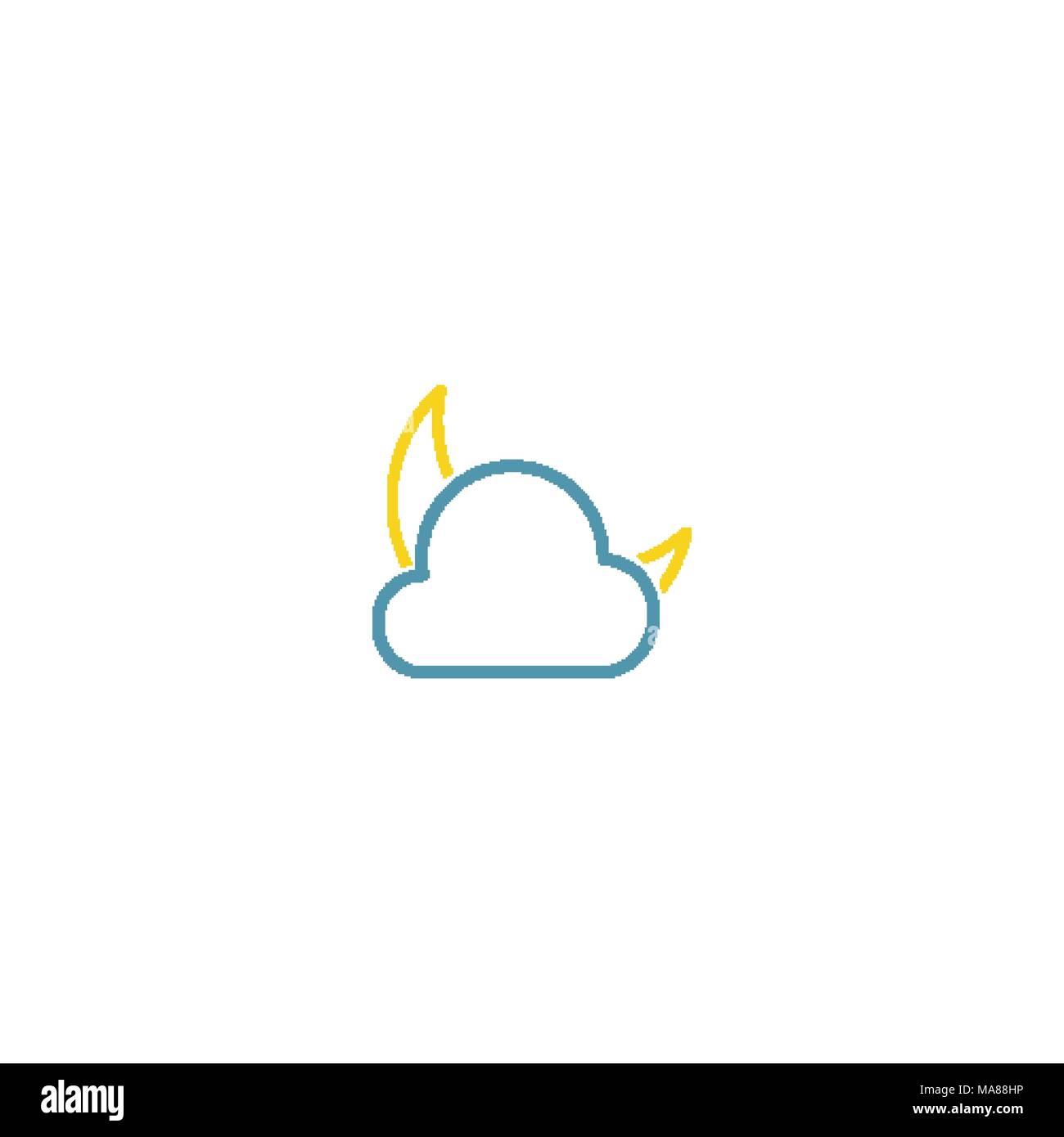 Simple nuage bleu et jaune sur l'icône de la ligne de la demi-lune Illustration de Vecteur