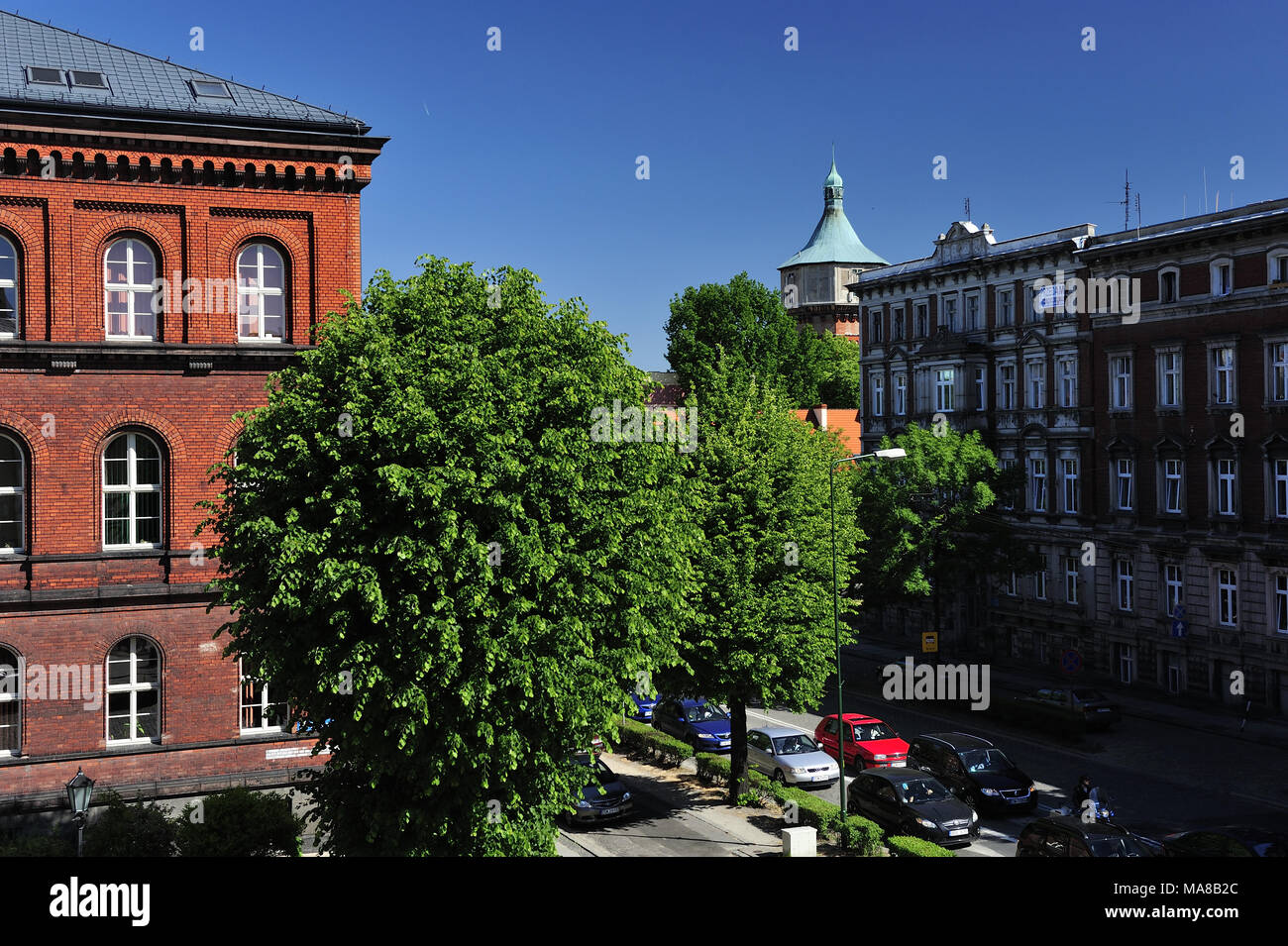 Dolnoslaskie, paysage, Pl. Grunwaldzki, vieux, Silésie, swidnica, ville, historique, Poczta Polska, Pologne, l'Europe, la ville, le printemps, l'été, les voyages, Banque D'Images