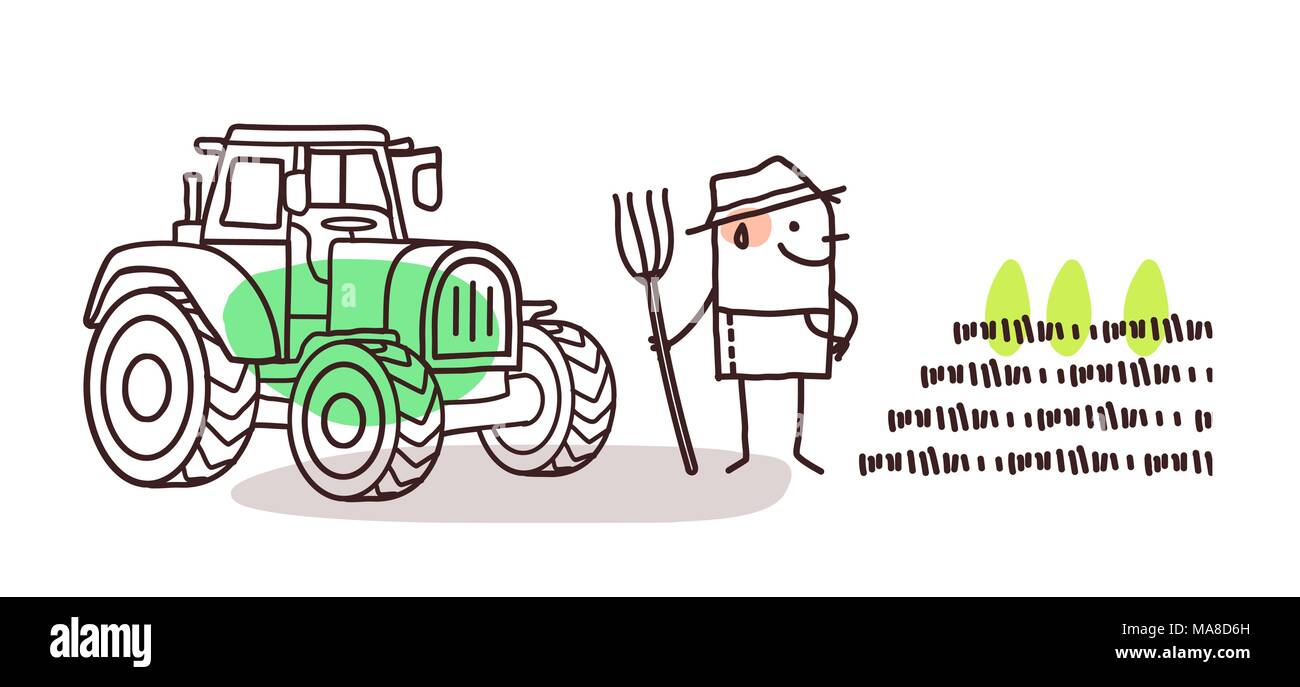 Cartoon agriculteur avec tracteur Illustration de Vecteur