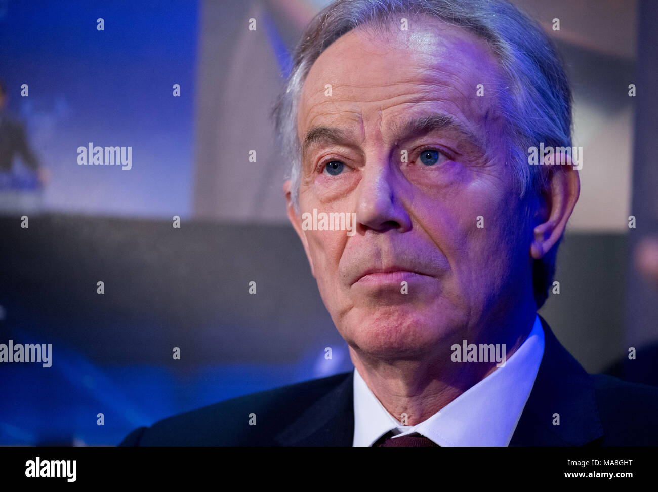 L'ancien premier ministre, Tony Blair, s'exprimant lors de la conférence "Changer l'Europe' sur Brexit à Westminster.Il a dit qu'un accord renégocié Brexit est improbable. Banque D'Images