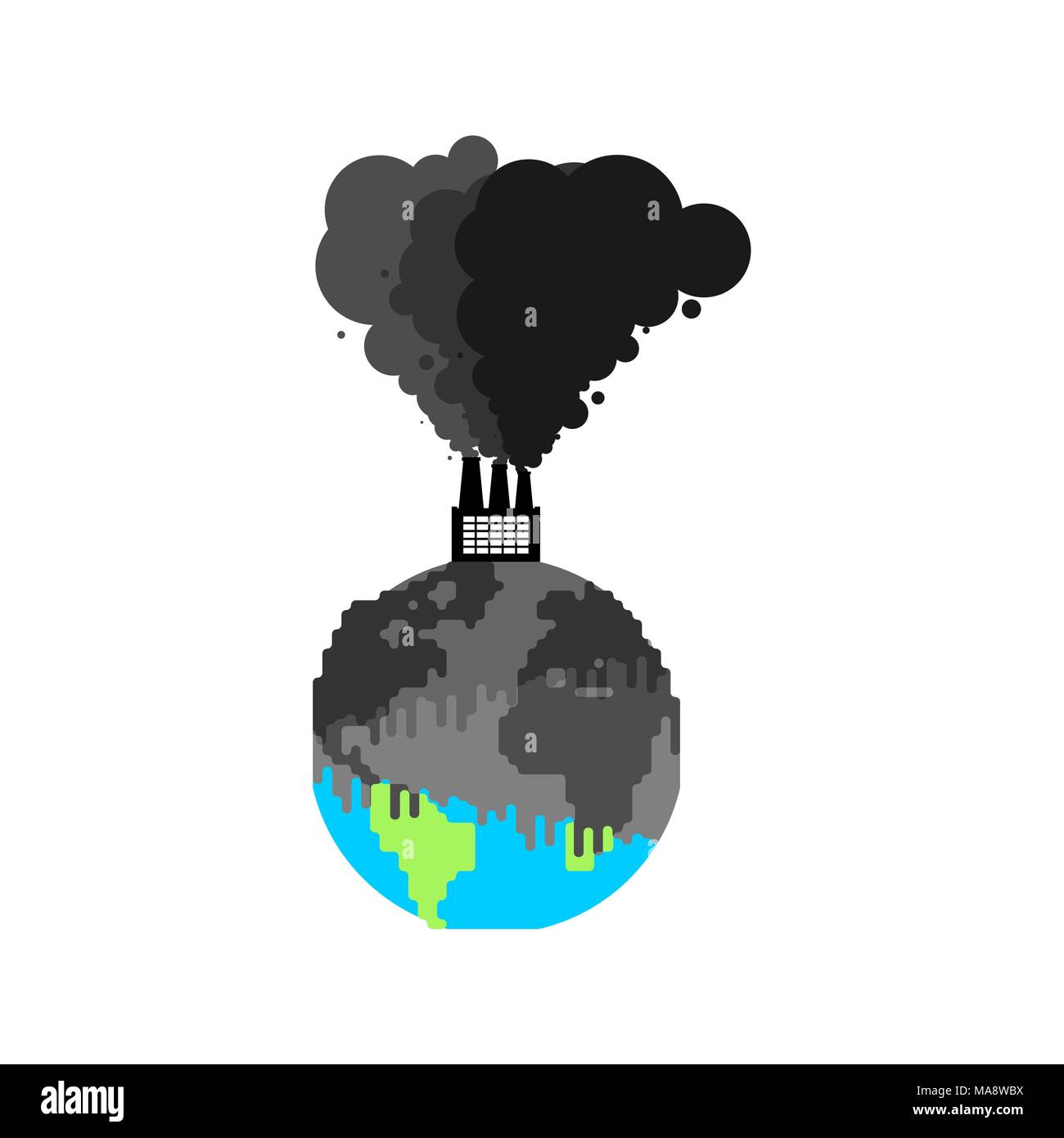 La pollution de la terre. Et la fumée de l'usine. Planète noire. Déchets toxiques. La pollution de l'environnement. La contamination chimique des sols. Les émissions et les déchets Illustration de Vecteur