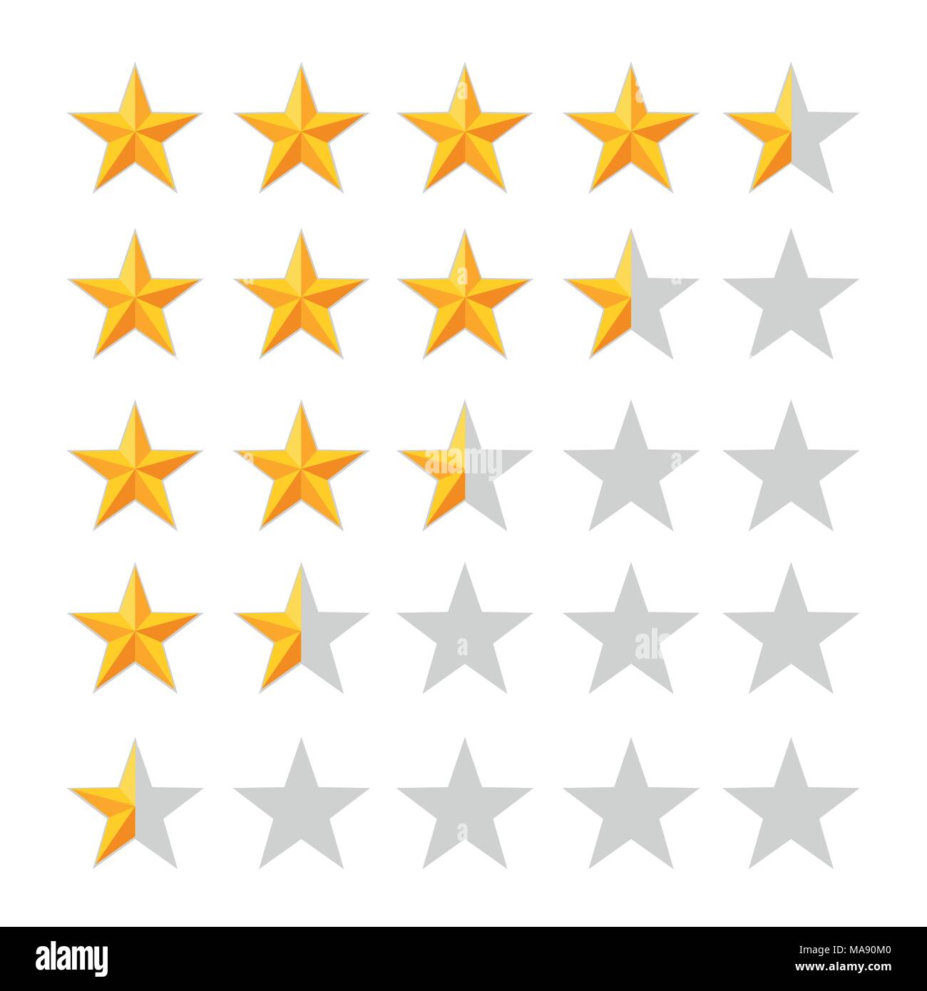 Golden Star icône de classification. La moitié des étoiles. Badge isolés. La qualité, la rétroaction, l'expérience, les concepts de niveau. Vector illustration isolé sur blanc backgrou Illustration de Vecteur