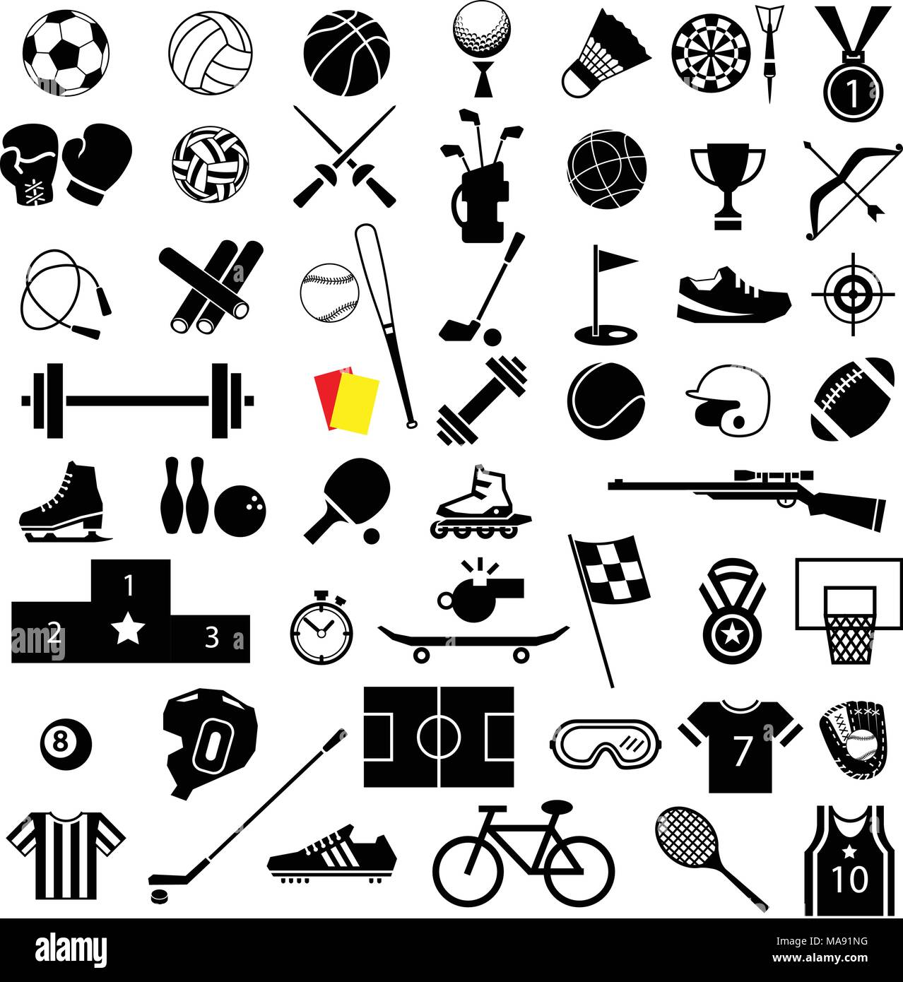 Les équipements de sport icon set Illustration de Vecteur