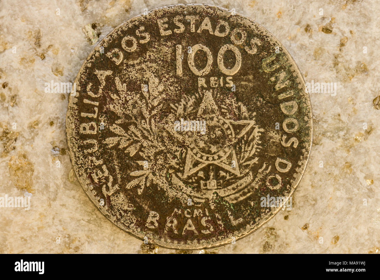 Vue de près de vintage coin montrant les détails fins sur coin gravures Banque D'Images