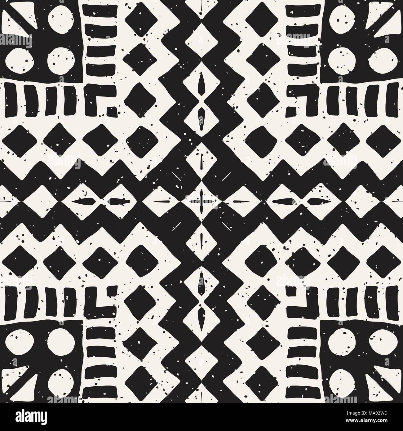 Seamless pattern ethniques et tribales. Bandes ornementales dessiné à la main. Noir et blanc pour vos textiles. Arrière-plan géométrique du vecteur. Illustration de Vecteur