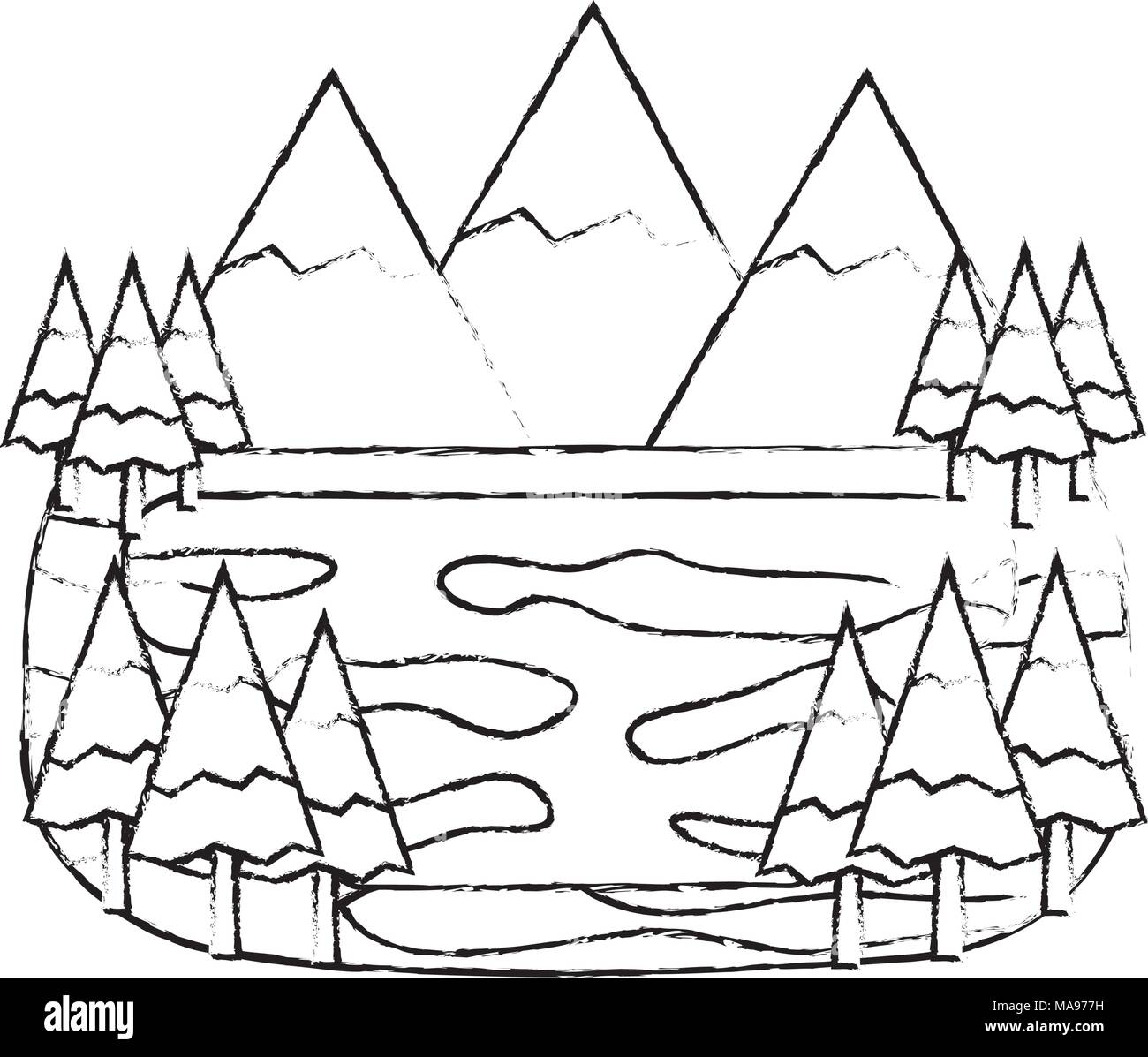 Montagnes Lac forêt naturelle du paysage Illustration de Vecteur