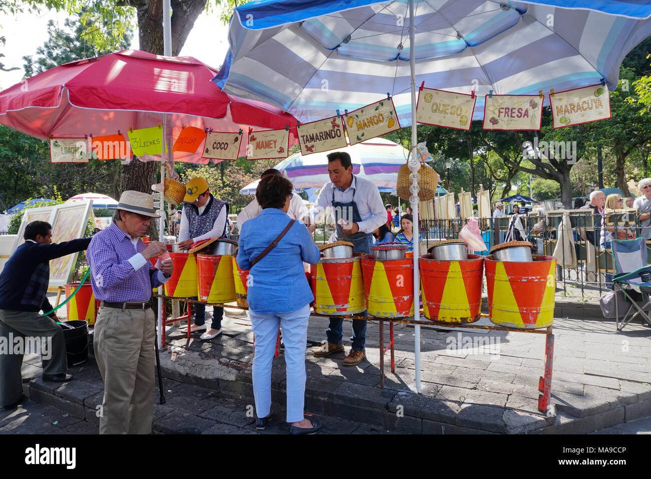 La crème glacée vendus dans la Plaza San Jacinto dans le quartier San Angel de la ville de Mexico, Mexique Banque D'Images