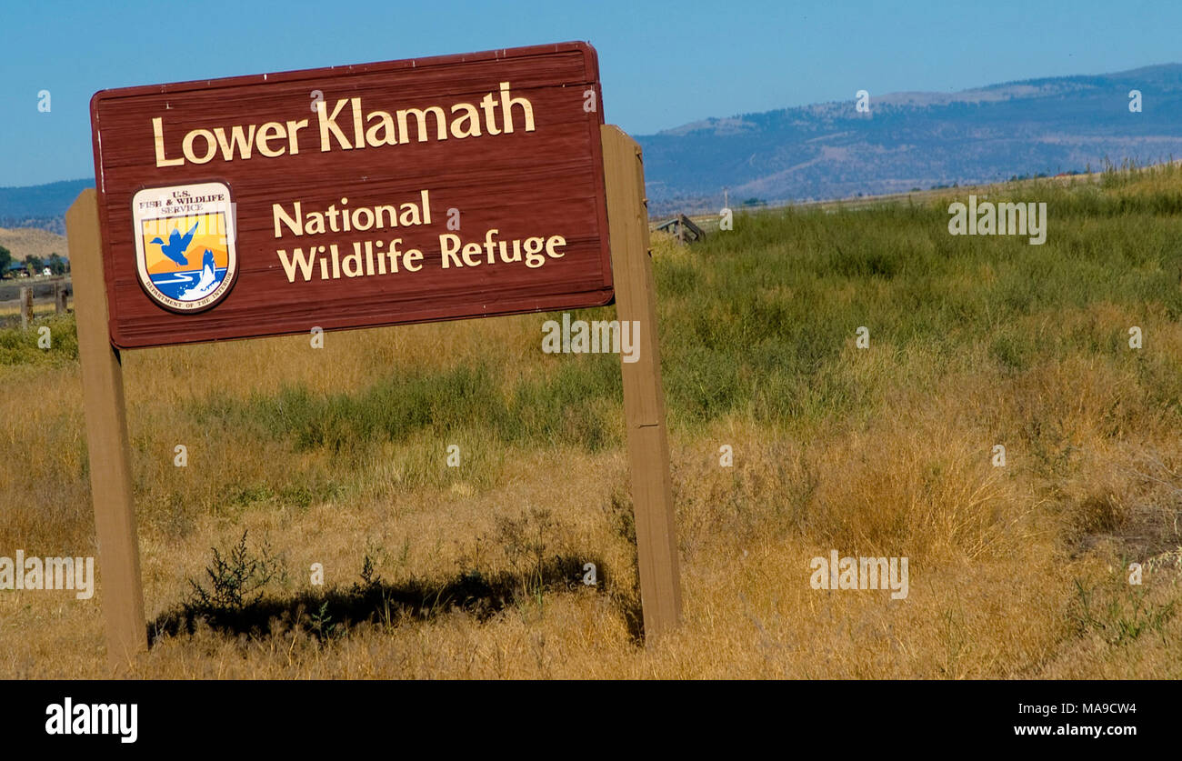 NWR Klamath inférieure signe. Klamath National Wildlife Refuge inférieur Banque D'Images