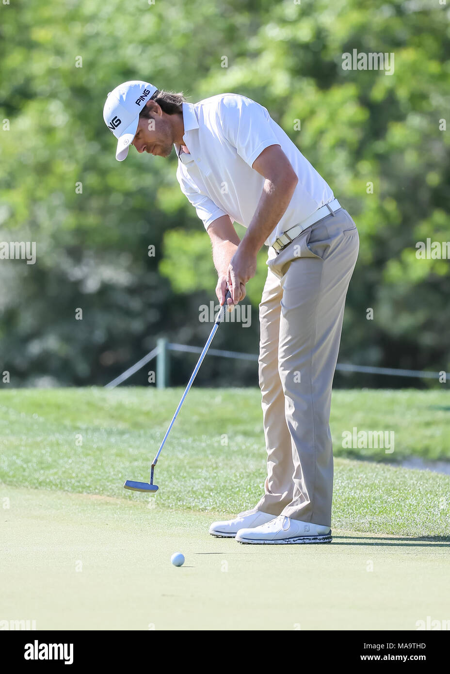 Humble, Texas, USA. 30Th Mar, 2018. Aaron Baddeley (AUS) montres son putt sur 7 lors de la ronde 2 de l'Open de Houston le 30 mars 2018 au Club de Golf de Houston au Texas, humble. Credit : Action Plus Sport/Alamy Live News Banque D'Images