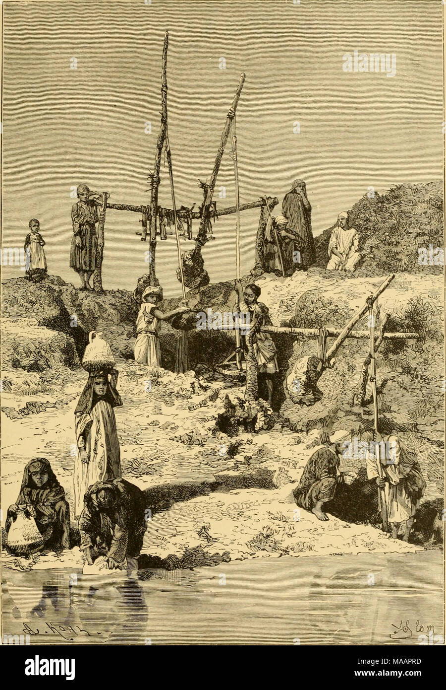 . La terre et ses habitants .. . Les banques coopératives au Nil - LE SHADUF. Banque D'Images