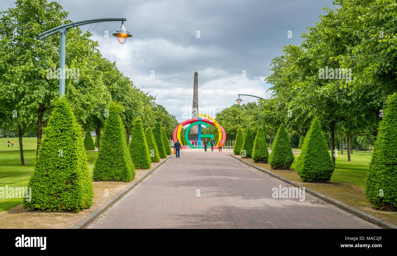 Chemin menant à la ferme des à Glasgow Green, l'Écosse. Banque D'Images