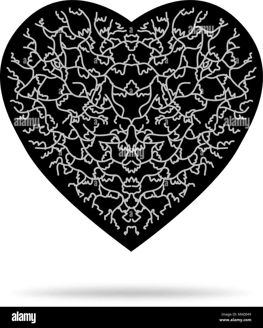 Coeur noir avec motif gris et d'ombre Illustration de Vecteur