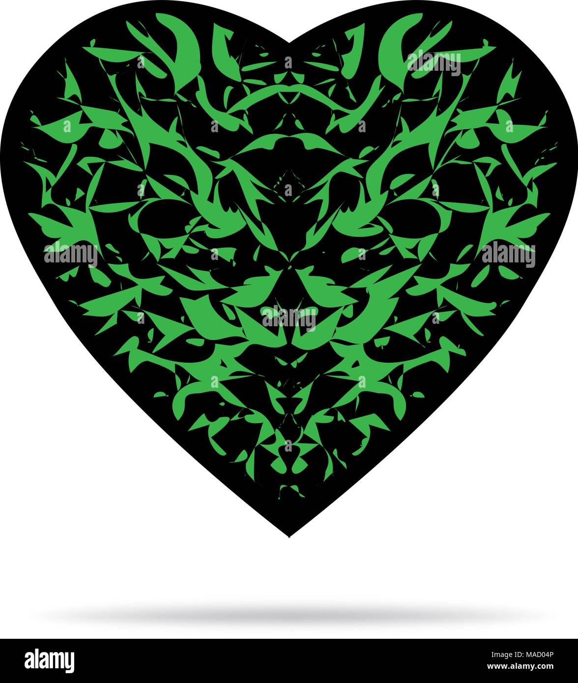 Coeur noir avec motif et l'ombre verte Illustration de Vecteur