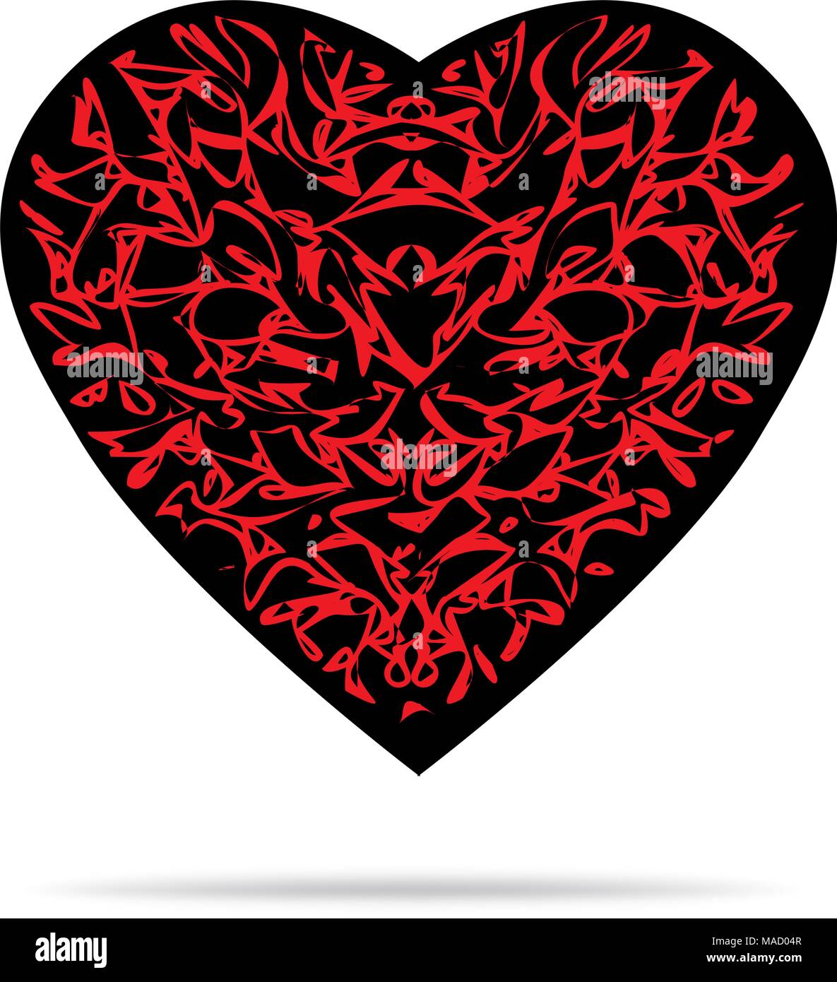 Coeur noir avec motif rouge et ombre Illustration de Vecteur