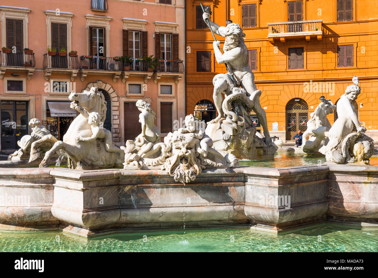 Fontaine de Neptune, Piazza Navona, Rome, Latium, Italie. Banque D'Images