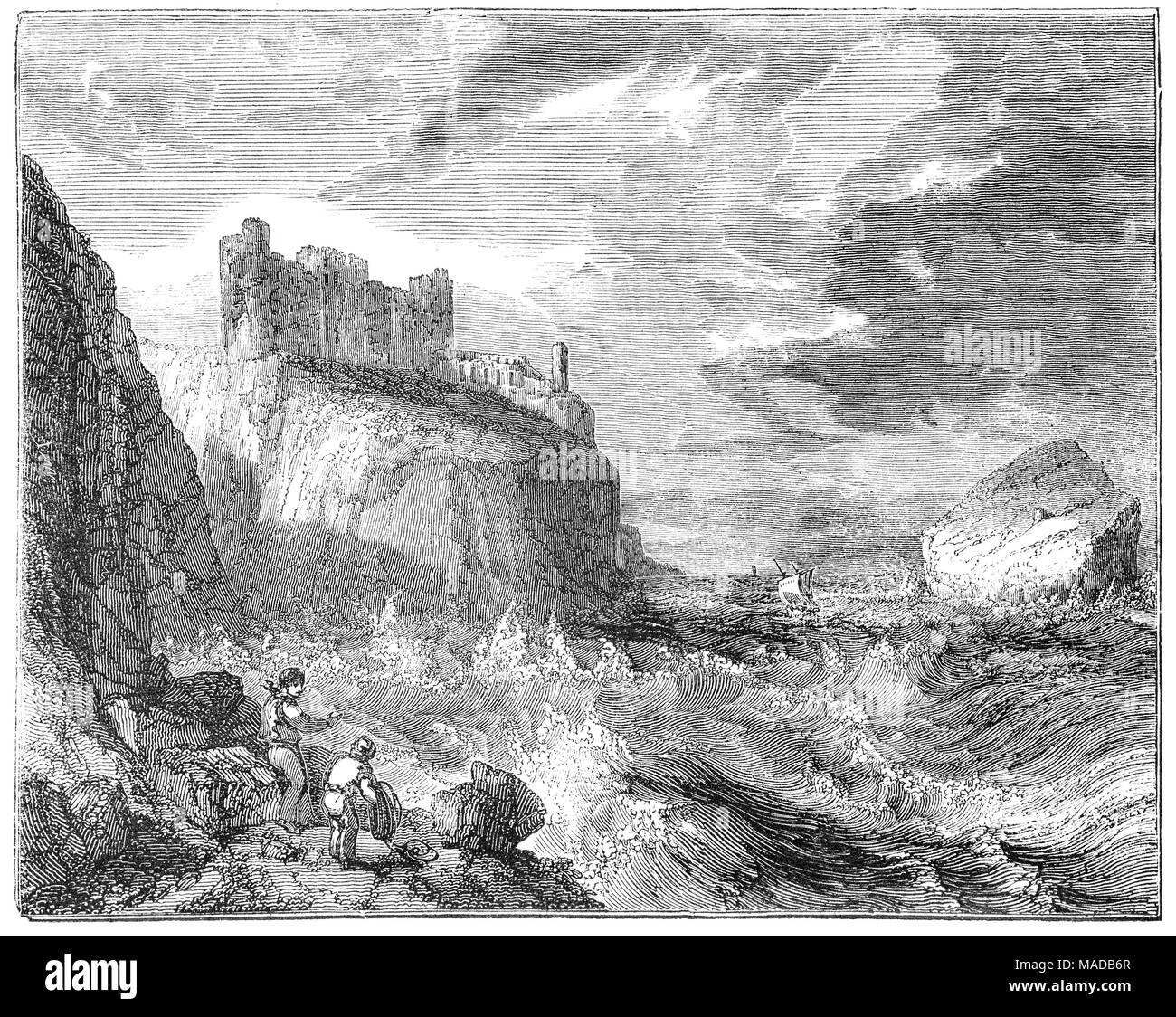 Le Château de Tantallon construit au milieu du 14e siècle par William Douglas, 1er comte de Douglas, est situé à l'est de North Berwick, dans la région de East Lothian, Ecosse. Il est situé au sommet d'un promontoire en face de la Bass Rock, donnant sur le Firth of Forth. Le dernier mur rideau château médiéval à être construit en Ecosse, Tantallon est composé d'un seul mur au large de la pointe, avec les trois autres côtés protégée naturellement par des falaises. Banque D'Images