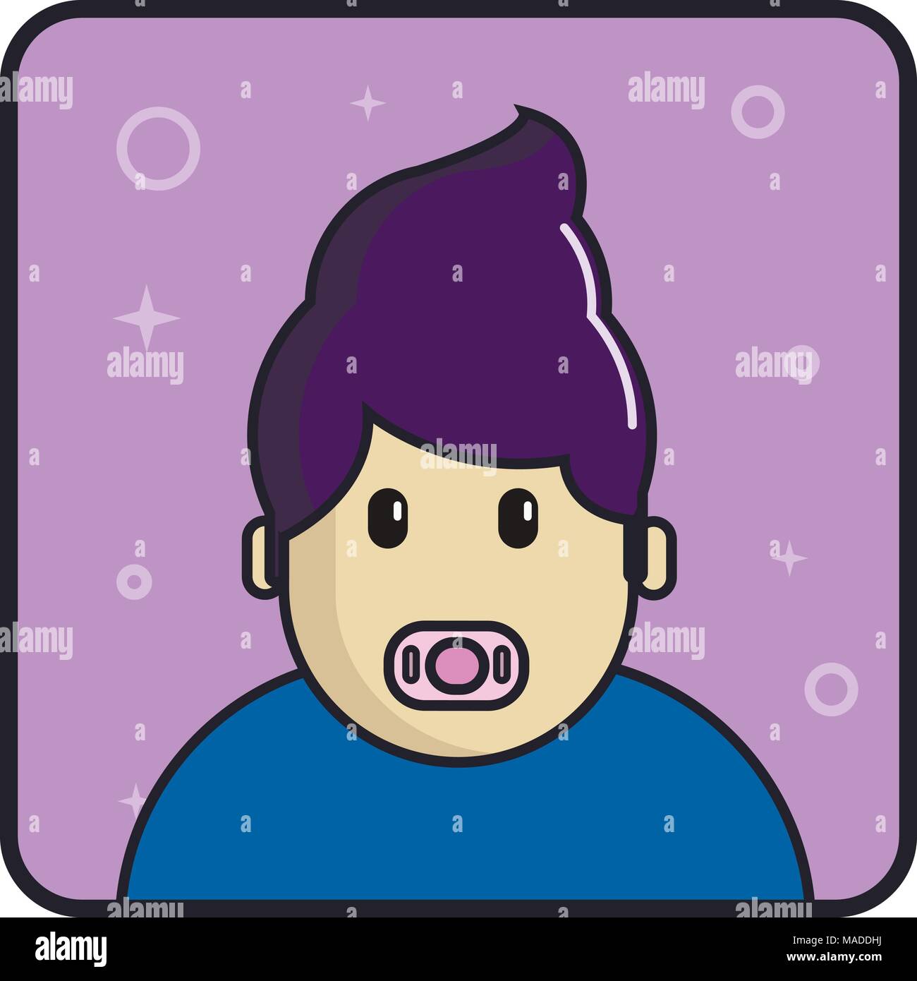 Doodle illustration de la face d'un bébé sucer une sucette silicone ou en caoutchouc ou consolateur à mâcher pendant les poussées dentaires Illustration de Vecteur