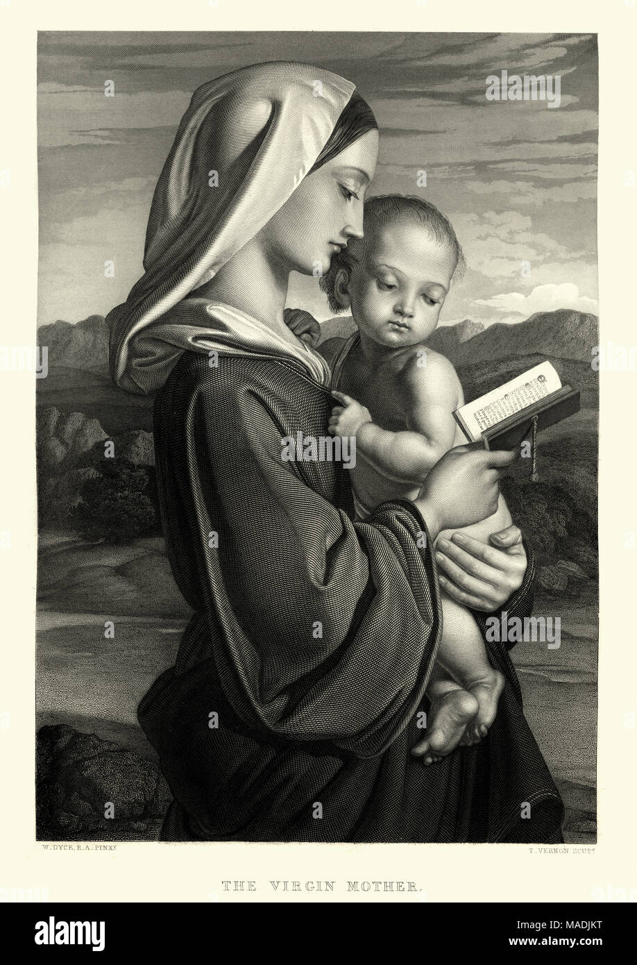 Gravure d'époque de la Vierge Mère par William Dyce. Art Journal, 1855 Banque D'Images