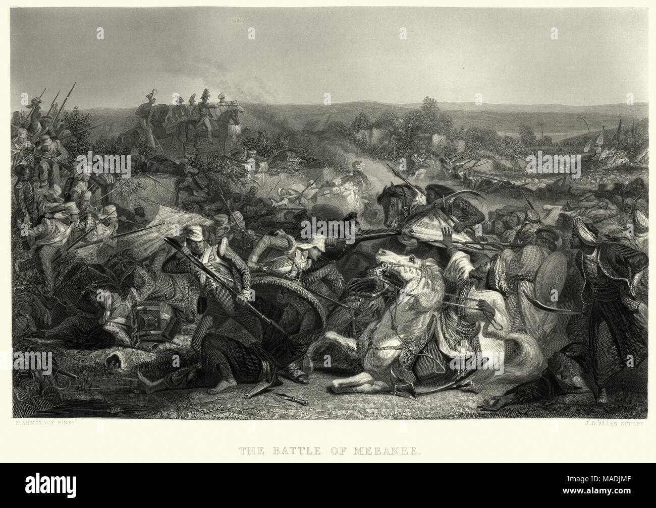 Vintage de la bataille de gravure (ou bataille de Rooms & Apartments Flego Meeanee) une bataille entre British East India Company forces sous Charles Napier et l'Talpur Banque D'Images