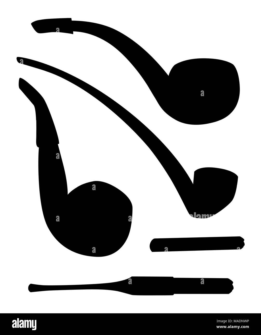 Silhouettes noires. Collection de pipes. Tuyaux tabac rétro avec porte-cigarette. Vector illustration isolé sur fond blanc. Site web p Illustration de Vecteur