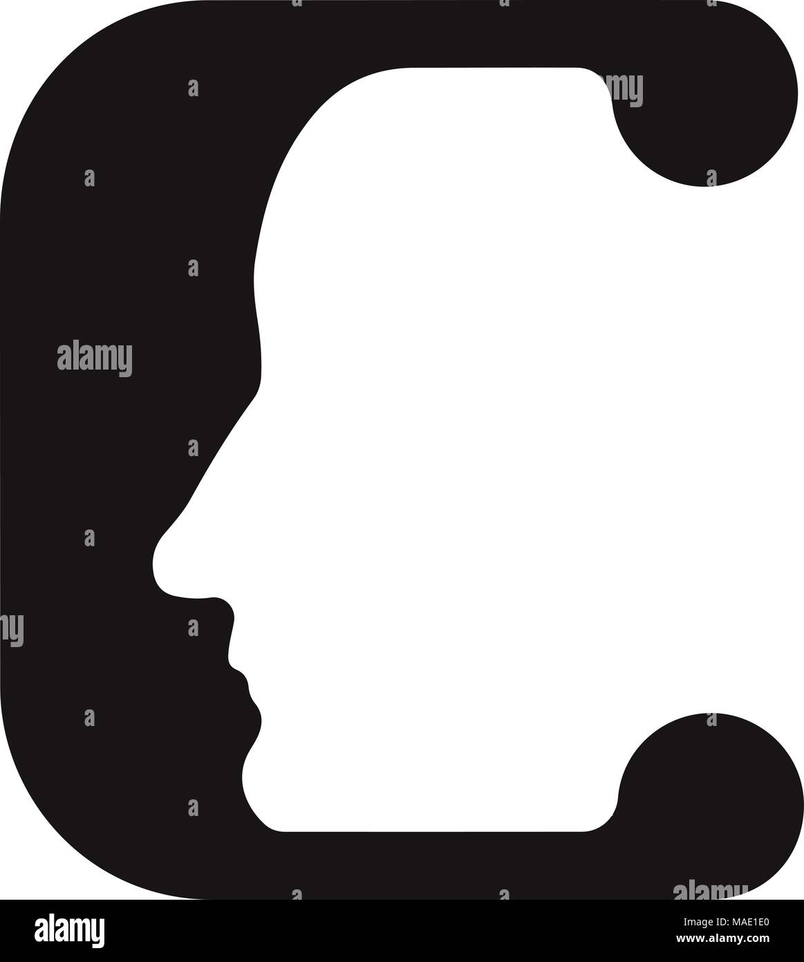 Anglais font majuscule C c - logotype Logo de visages humains robots cyborg, pour la science, thème de l'ordinateur etc, style rétro. Illustration de Vecteur