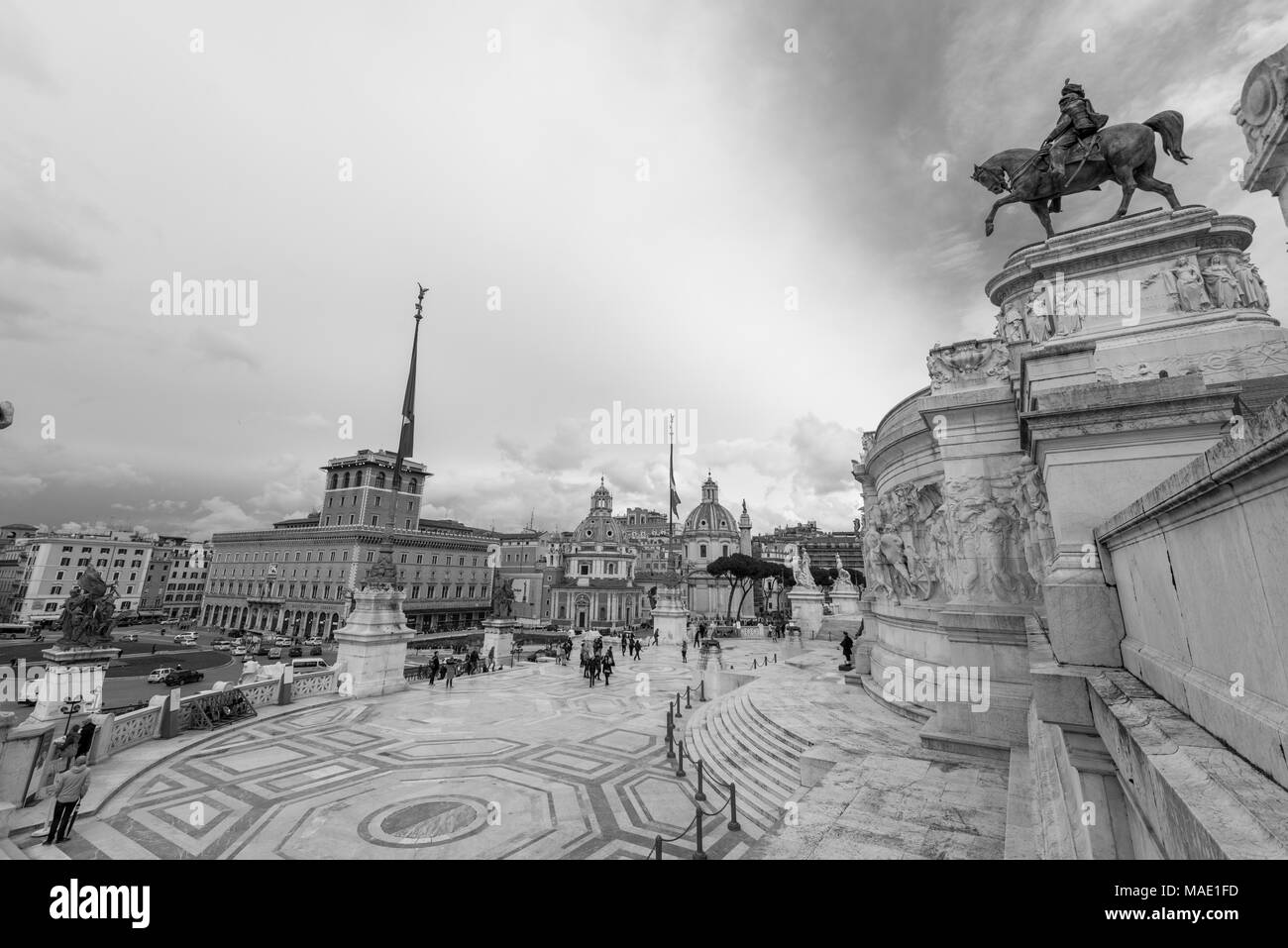 ROME, ITALIE, LE 07 MARS 2018 : Noir et blanc photo du grand Victor Emanuele Monument à Rome Italie Banque D'Images