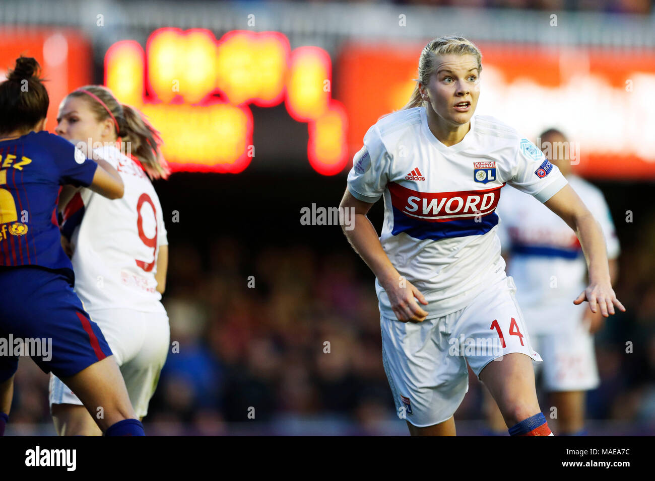 Barcelone, Espagne. Credit : D. 28 Mar, 2018. Ada Hegerberg (Lyon) Football/Football : l'UEFA Women's Champions League match entre FC Barcelona Femenino 0-1 Olympique Lyonnais au Mini Estadi à Barcelone, Espagne. Credit : D .Nakashima/AFLO/Alamy Live News Banque D'Images