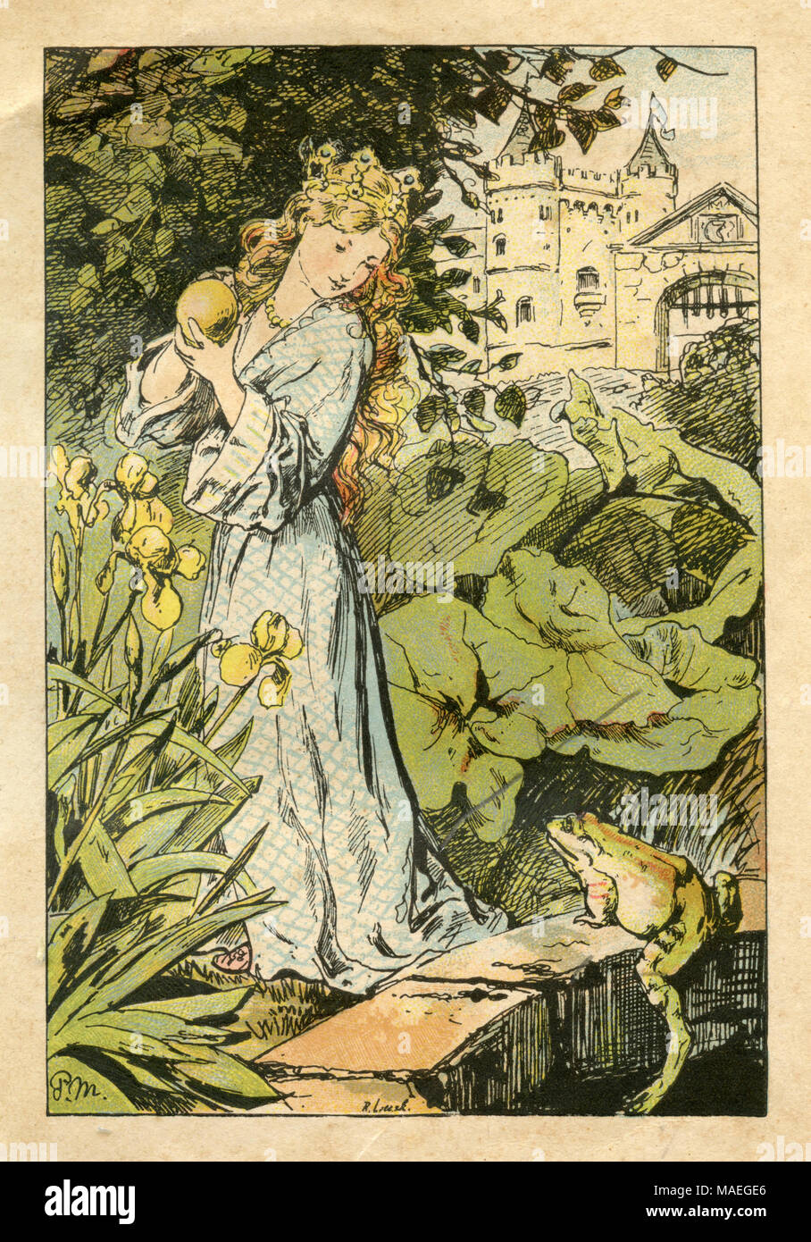 Le prince grenouille : la princesse prend le ballon d'or, qui a apporté la grenouille dans le puits. Contes de Grimm, Paul Meyerheim, créée en 1870 (ca.), publié 1907 Banque D'Images