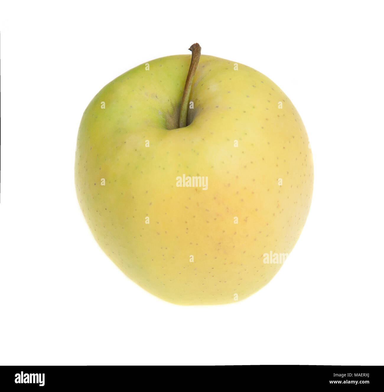Une simple pomme jaune. Isolé sur fond blanc. Close-up. Studio de photographie. Banque D'Images Une simple pomme jaune. Isolé sur fond blanc. Close-up. Studio de photographie. Banque D'Images