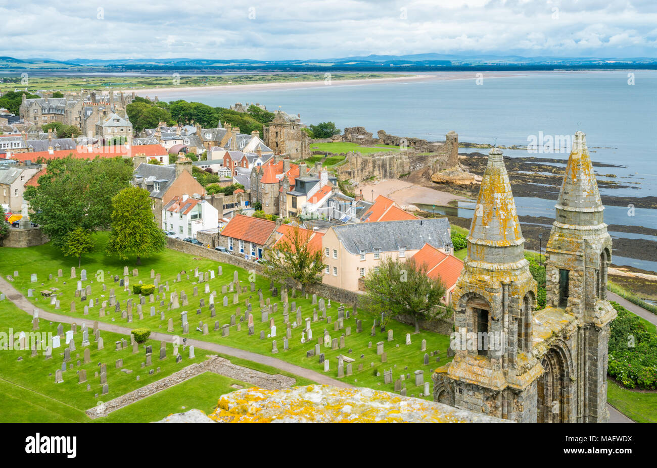 Vue panoramique de la cathédrale de Saint Andrews, en Écosse. Banque D'Images