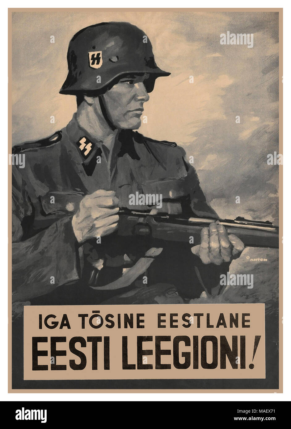 Affiche De Recrutement Pour La Waffen Ss 1942 WW2 propagande nazi Waffen SS 'Chaque Affiche de recrutement de l'Estonian estonien graves Legion' ! Photo Stock - Alamy