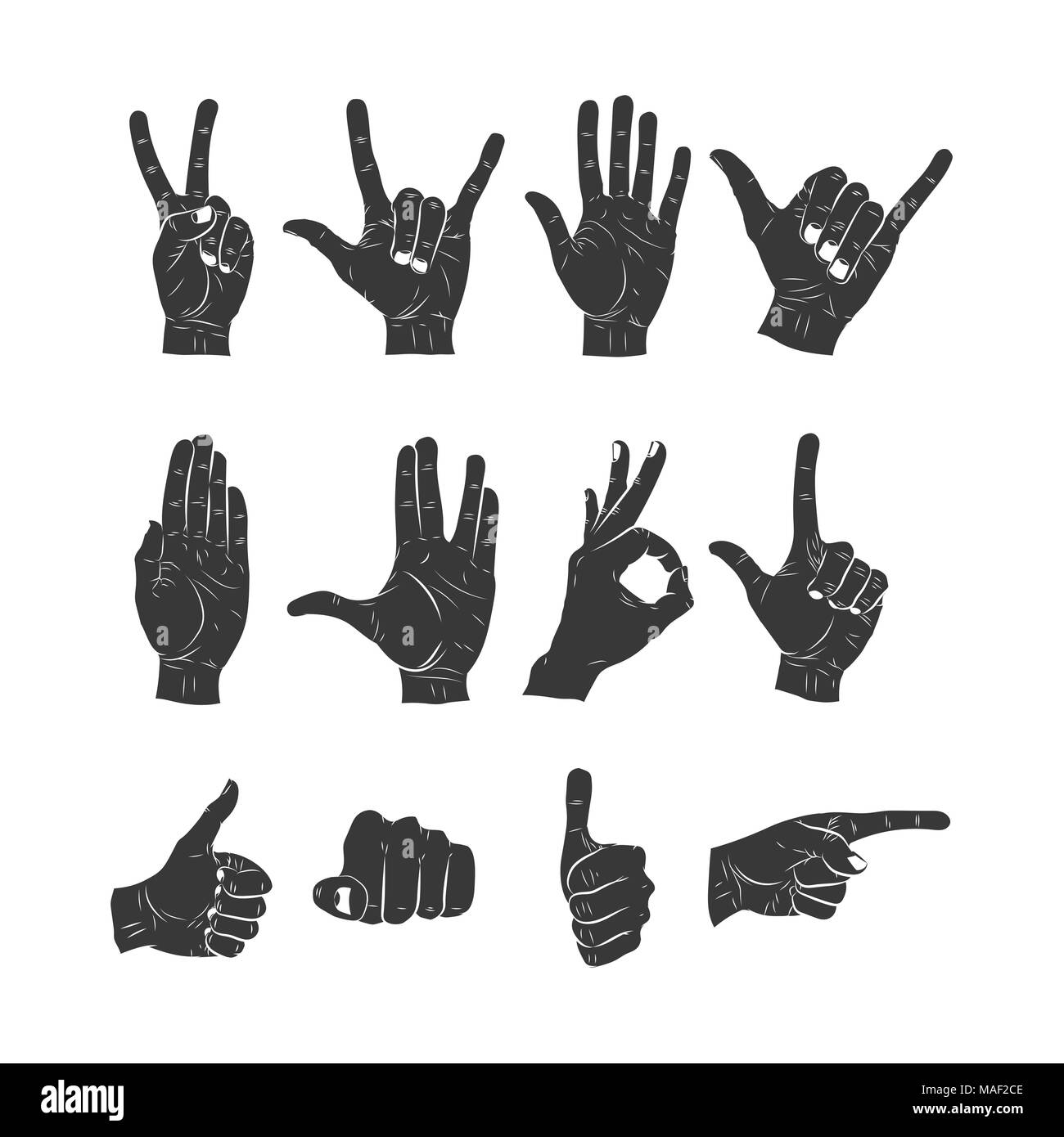 Jeu de mains montrant différents gestes. vector illustration Illustration de Vecteur