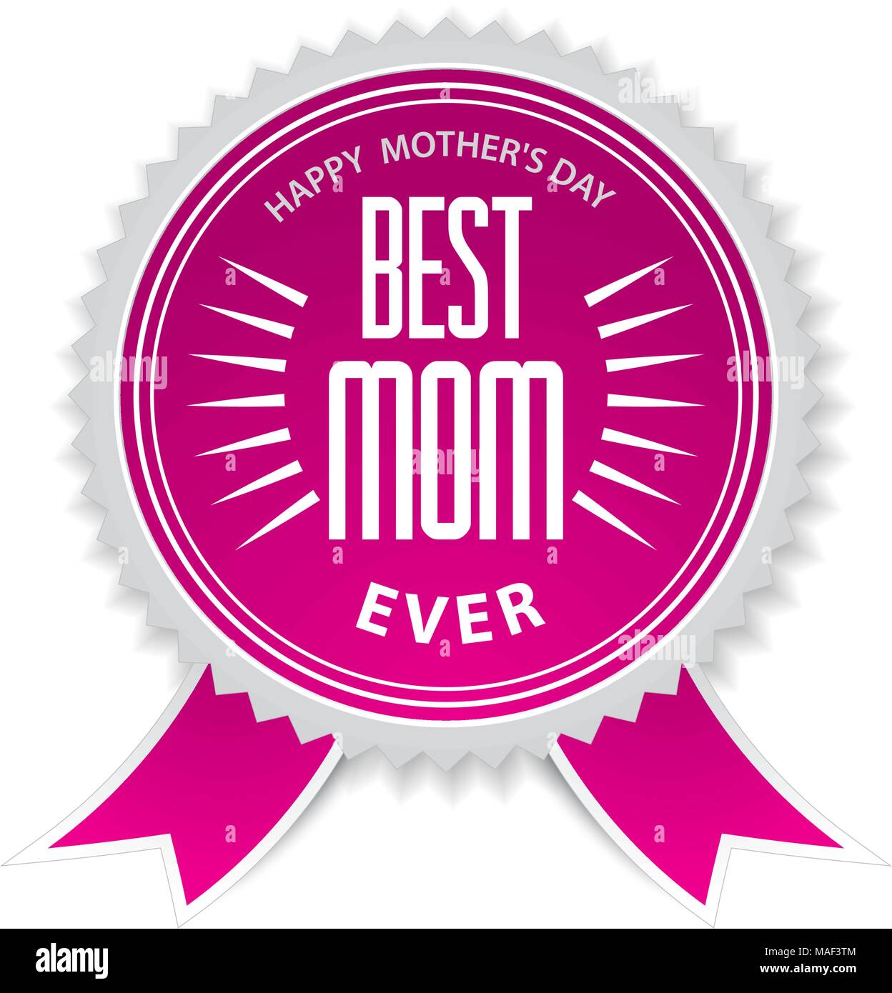 La meilleure maman badge avec ruban rose pour la fête des mères. Illustration de Vecteur