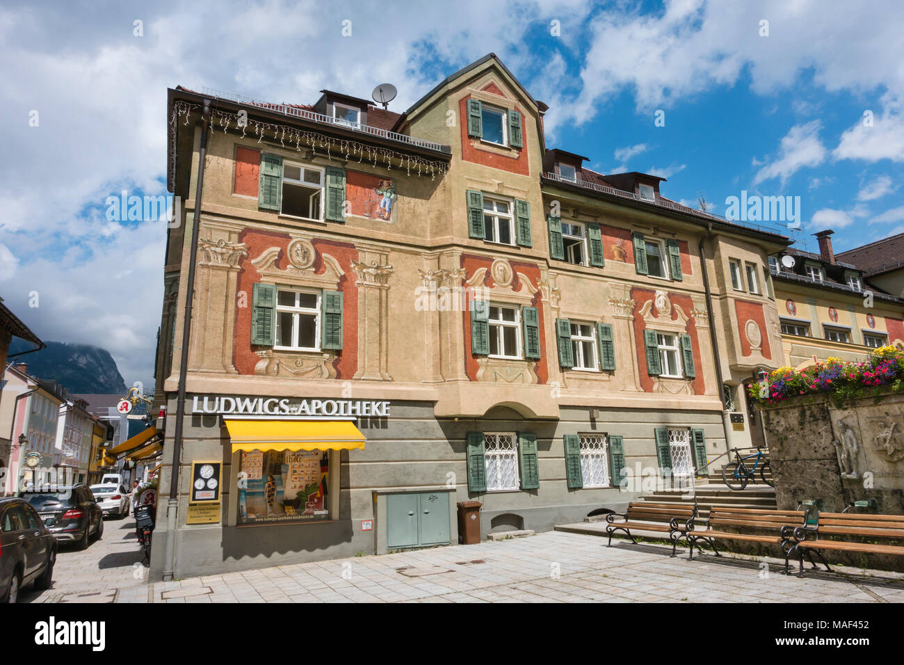 GARMISCH - 6 juillet : l'ancien bâtiment de la pharmacie Ludwigs-Apotheke à Garmisch-Partenkirchen, Allemagne en été le 6 juillet 2016. Banque D'Images