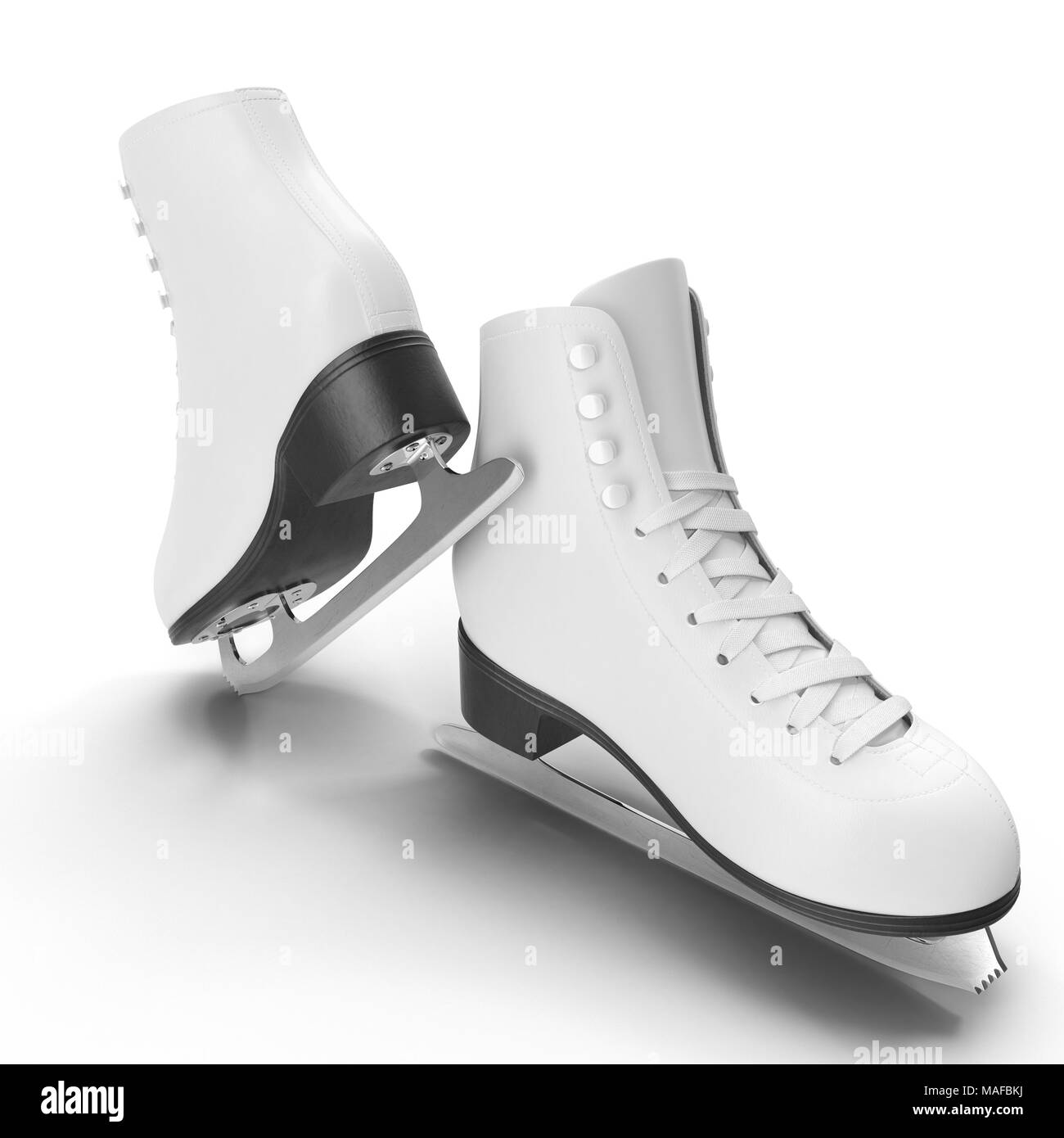 La paire de patins à glace blanc pour les filles, isolé sur fond blanc. 3D illustration, clipping path Banque D'Images La paire de patins à glace blanc pour les filles, isolé sur fond blanc. 3D illustration, clipping path Banque D'Images