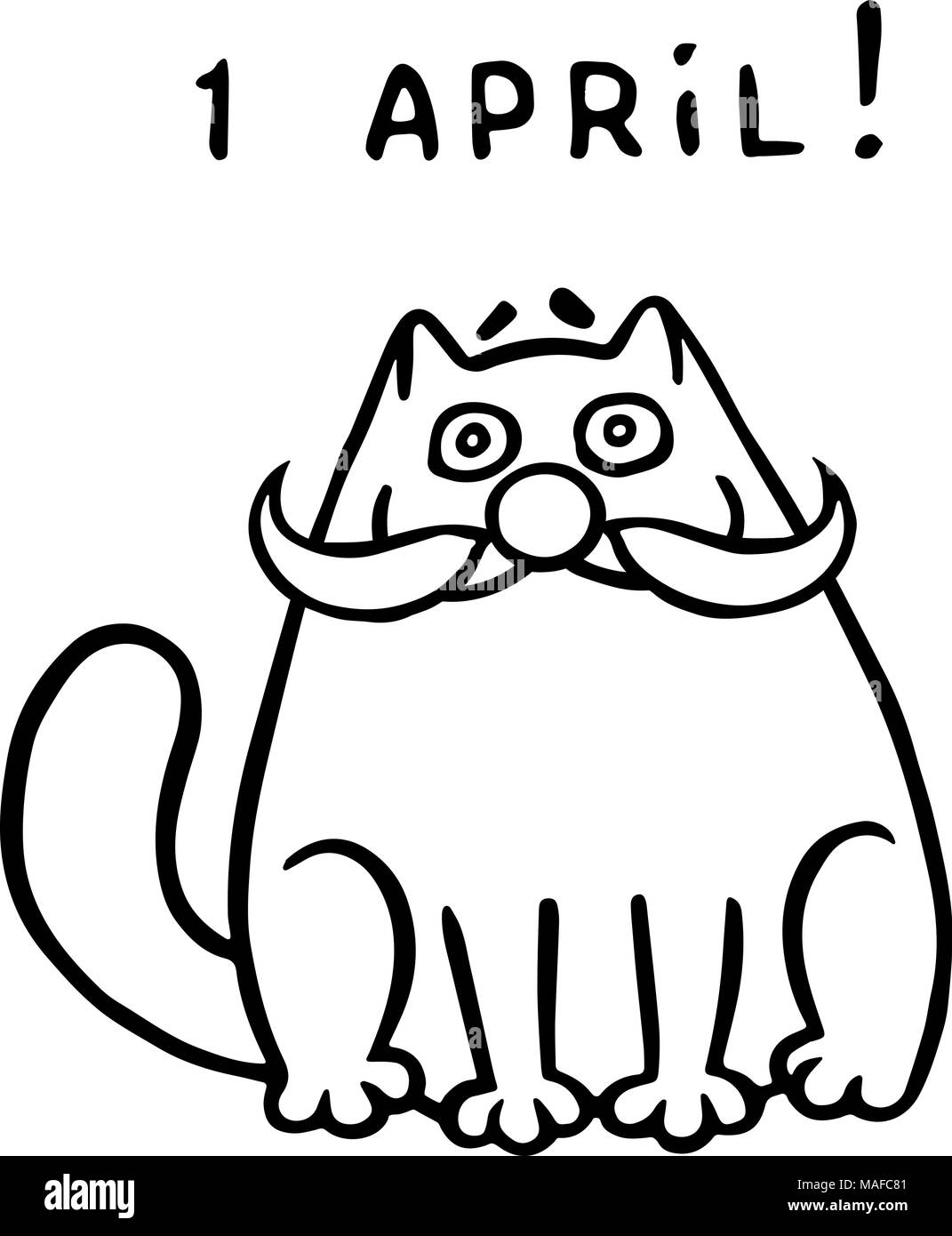 Gros chat drôle avec masque de clown. Les vacances d'avril est un jour du poisson. Vector Illustration. Illustration de Vecteur