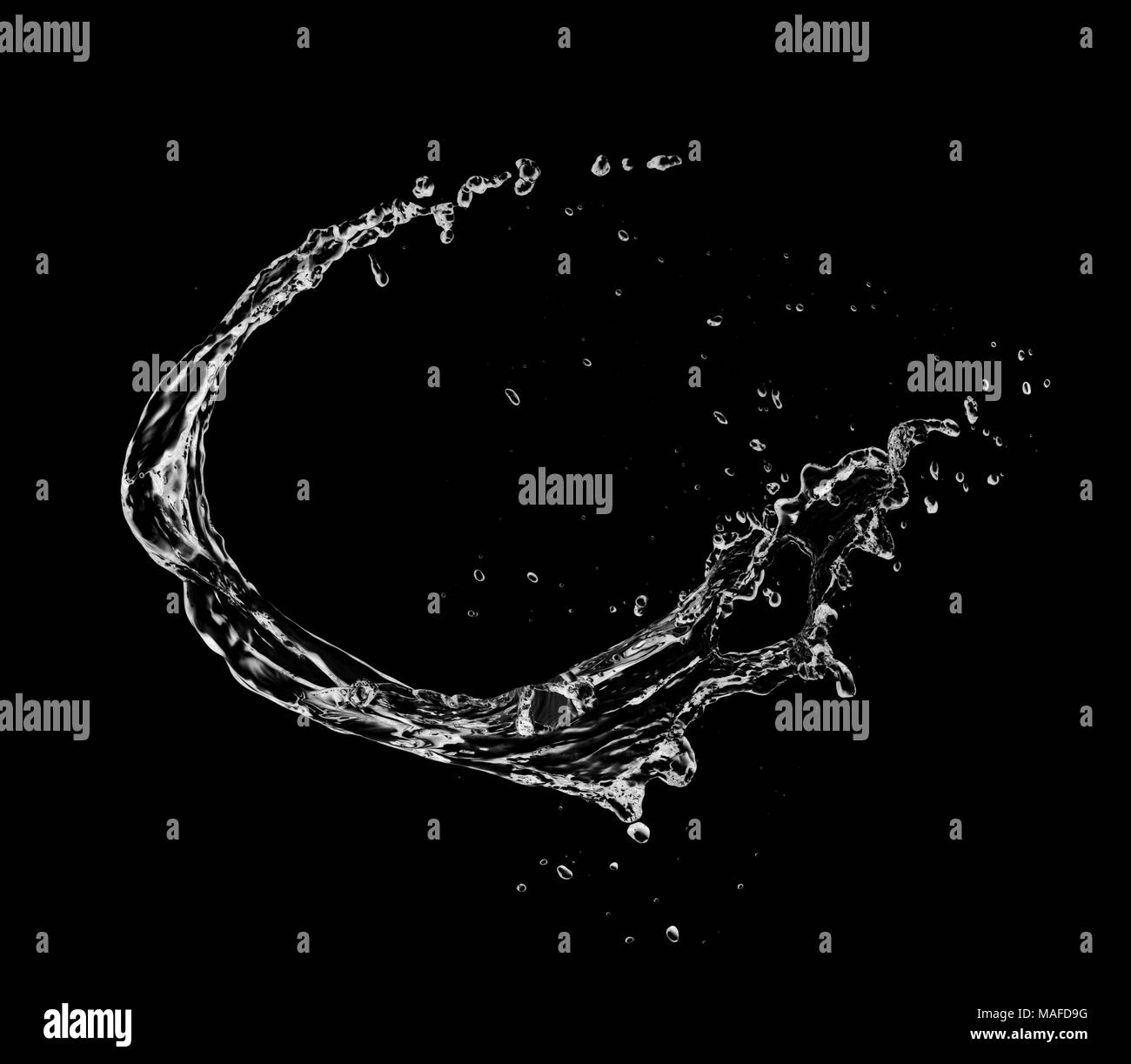 Les éclaboussures d'eau forme isolé sur fond noir. L'image en haute résolution Banque D'Images
