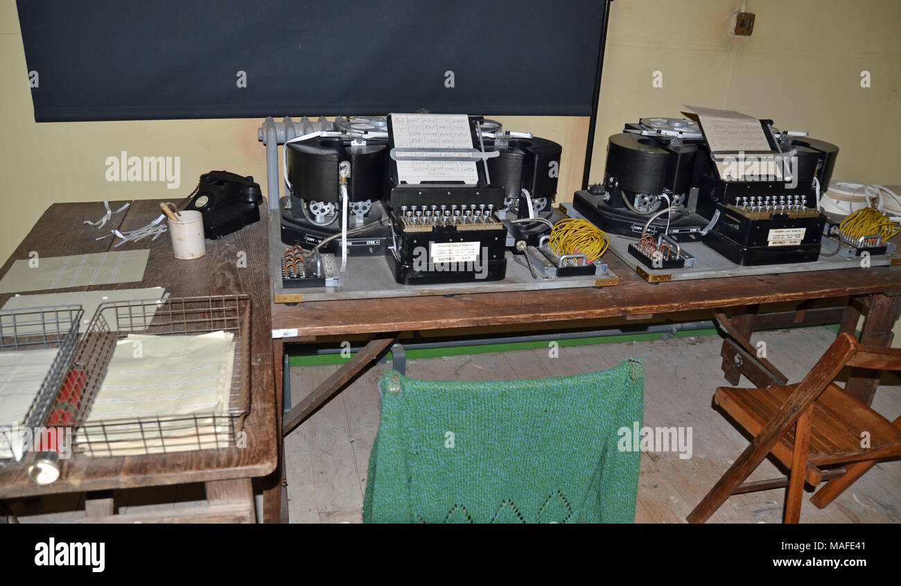 Machines de typex modifiées utilisées pour le décode.Office à Hut 6 à Bletchley Park, près de Milton Keynes, Buckinghamshire, Angleterre, Royaume-Uni Banque D'Images