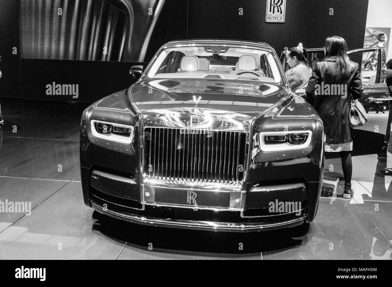 Genève, SUISSE - Le 17 mars 2018 : ROLLS ROYCE Voiture de sport ultra-rapide présenté lors de la 88e Salon International de l'Automobile de Genève. Banque D'Images