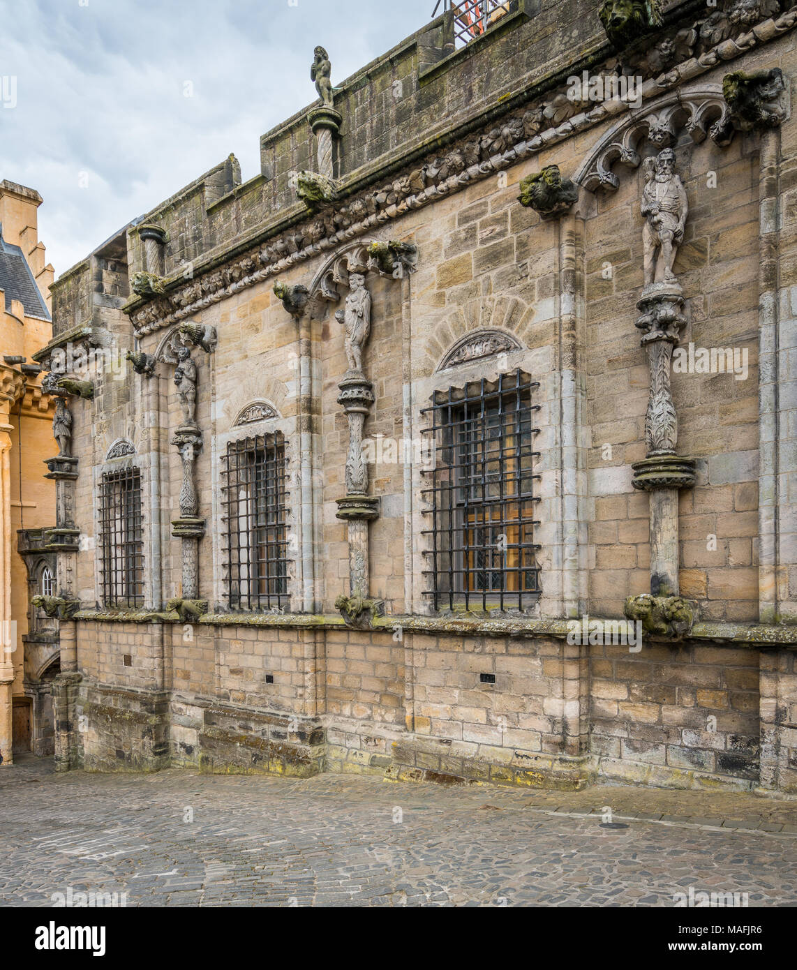 Sa façade est décorée dans le château de Stirling, Écosse. Banque D'Images
