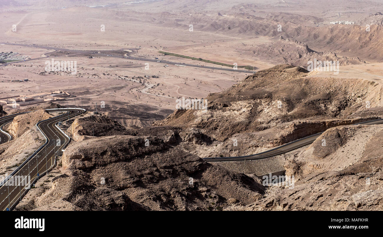 Beau matin vue de Jebel Hafeet Al à Al Ain, Abou Dhabi. Banque D'Images