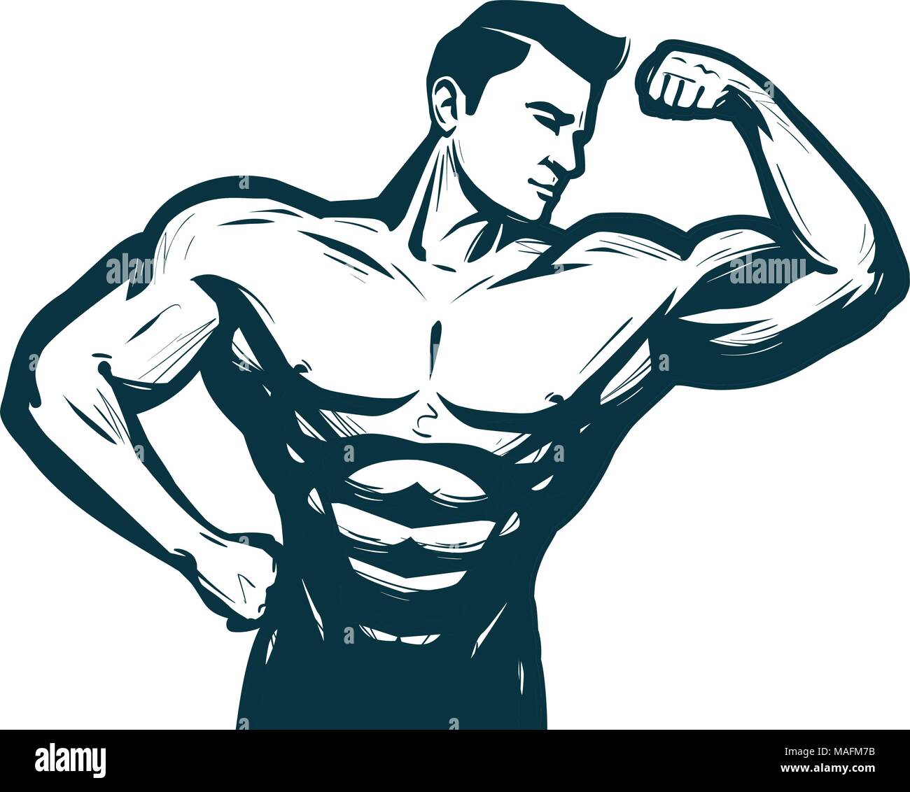Fitness, musculation sport concept. Homme athletic body. Vector illustration croquis Illustration de Vecteur