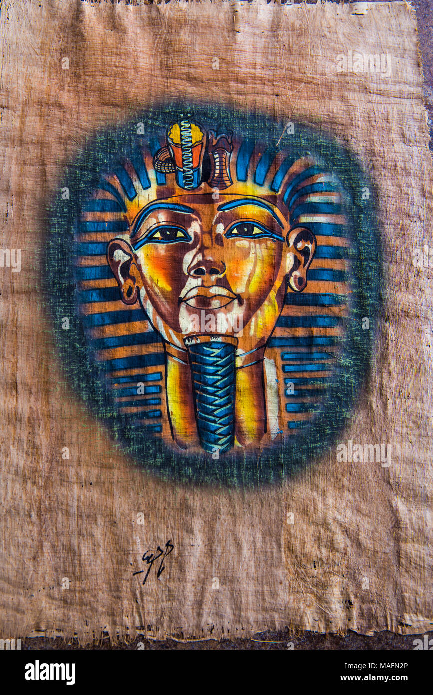Papyrus égyptien de Toutankhamon Peinture masque funéraire Banque D'Images