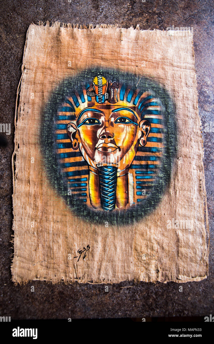 Papyrus égyptien de Toutankhamon Peinture masque funéraire Banque D'Images