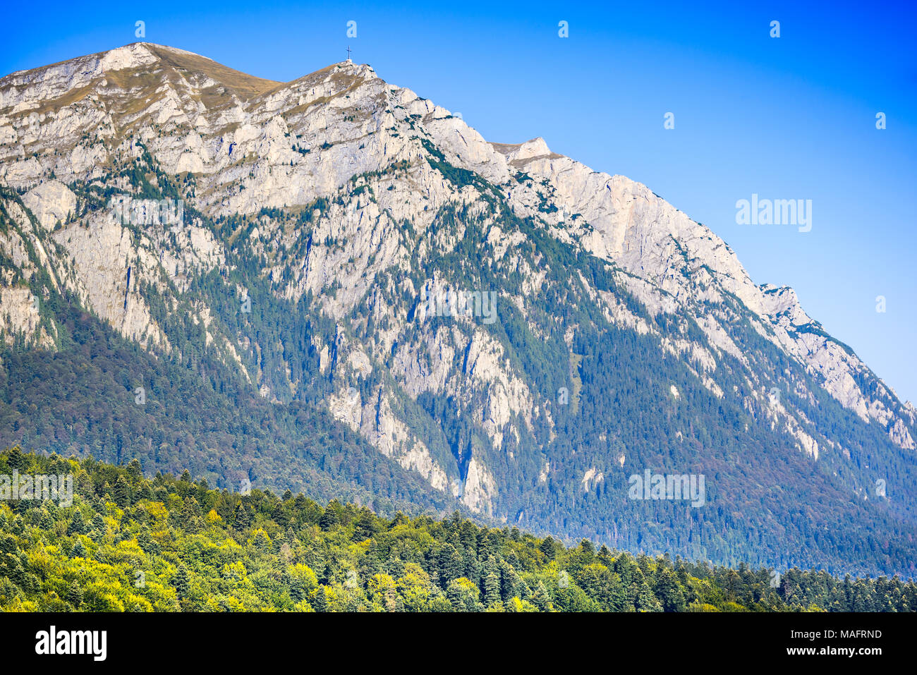 Busteni, Roumanie - paysage d'automne avec la gamme de montagne des Carpates et Caraiman dans la Vallée de Prahova Banque D'Images