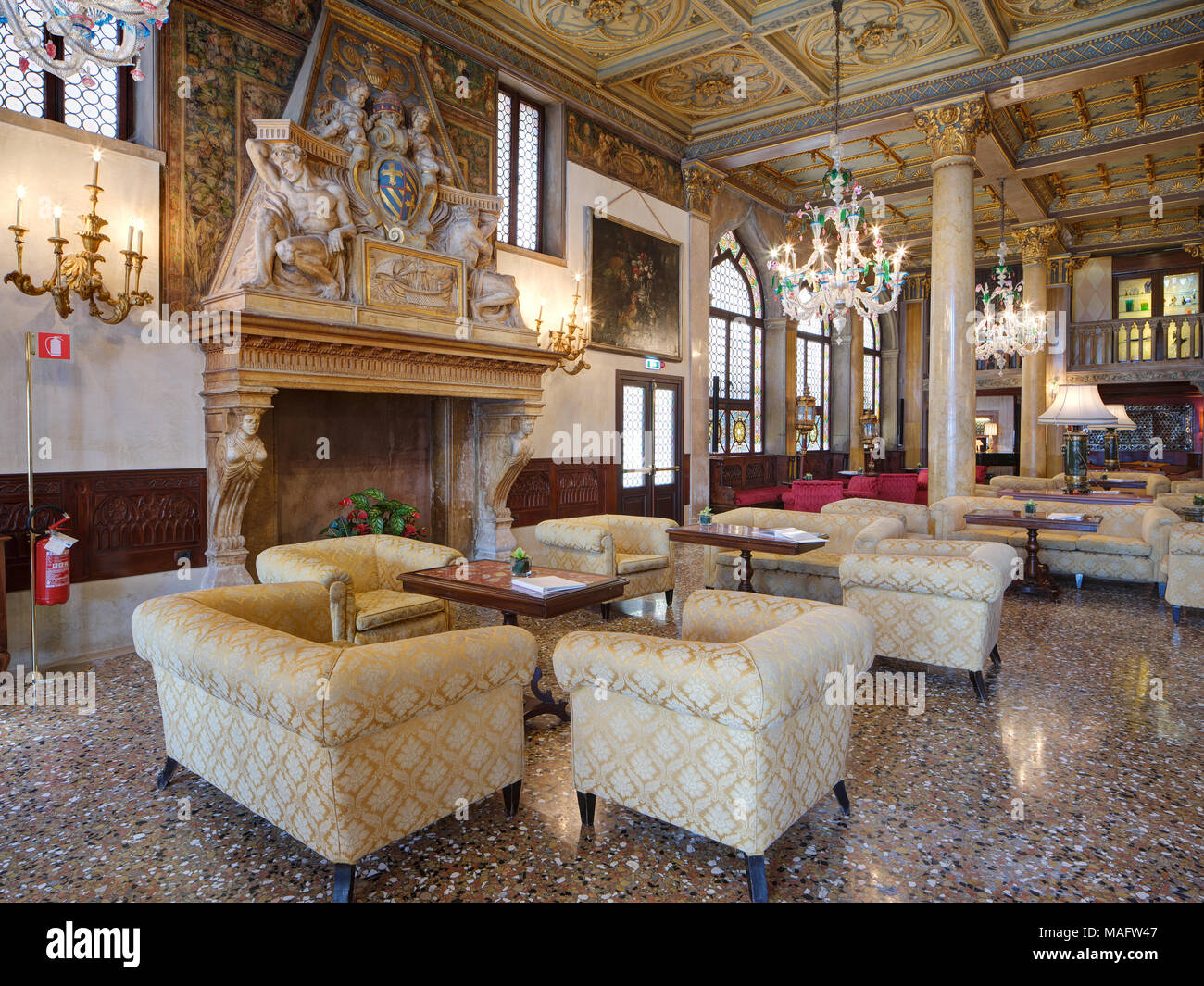 L'intérieur du luxueux hôtel Danieli à Venise/ Banque D'Images