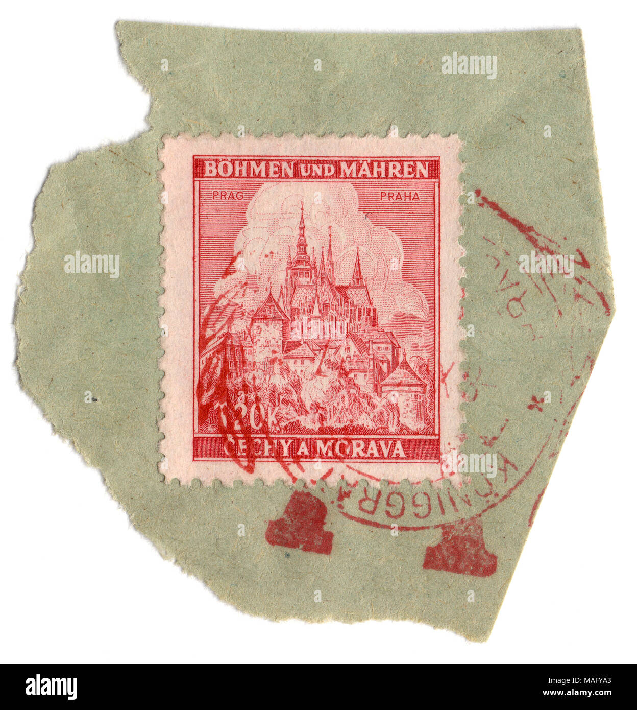 Vintage stamp sur papier coupé : Brno, cathédrale Saint Pierre et Paul. Bohmen und Mahren(la Tchécoslovaquie, République tchèque) 1939 maintenant. Banque D'Images