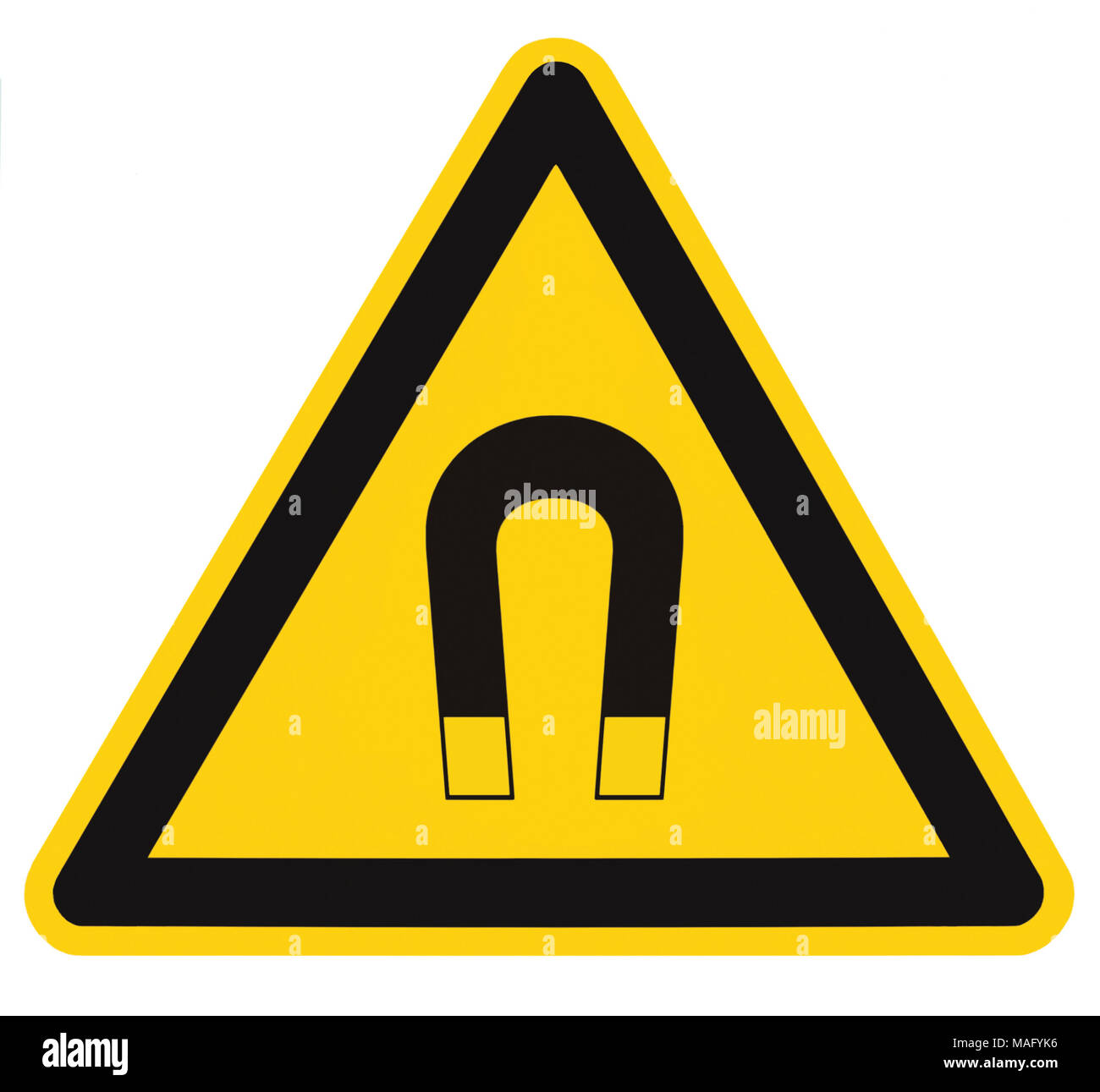 Fort champ magnétique Panneau d'avertissement de sécurité Danger isolé, l'étiquette Attention Attention Danger Risque Concept, noir jaune verticale Avis Triangle adhésif Banque D'Images